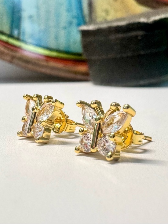 Jewelry - Gold Over Sterling Silver Crystal Butterfly Earrings